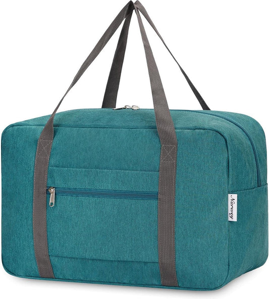 Handbagage, 40 x 20 x 25 cm, tas voor in het vliegtuig, opvouwbare reistas voor dames en weekendtrips, 20 liter, blauw, groen