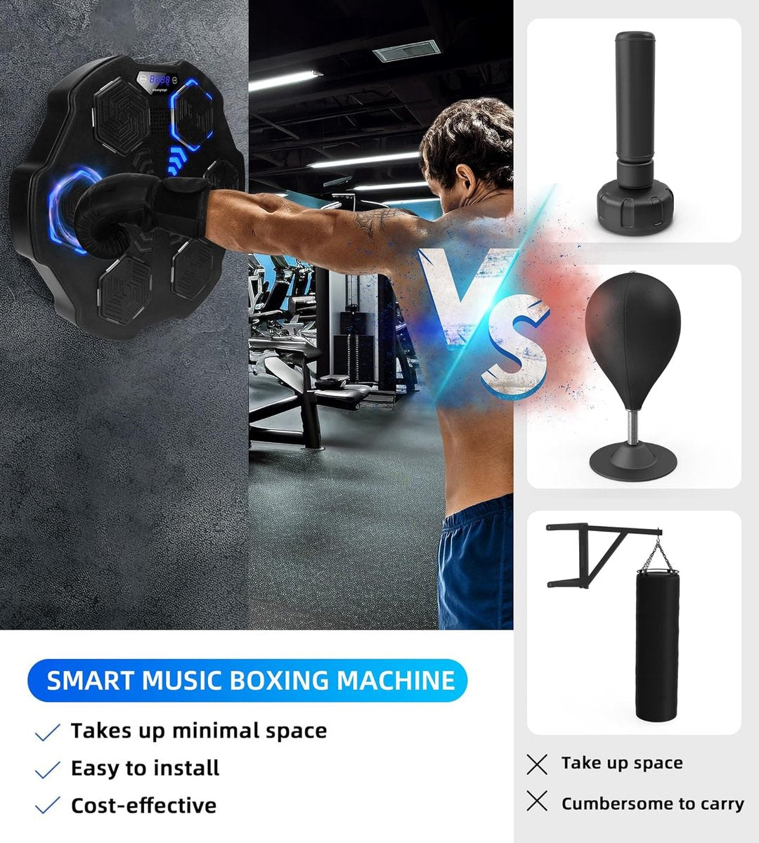 Smart Music Boxing Machine - 8 trainingsniveaus - Intelligente bokszak - Bluetooth-verbinding - Digitale bokscomputer met muziek - Boksbal - Boksautomaat - Training op niveau - Boksen - Fitness
