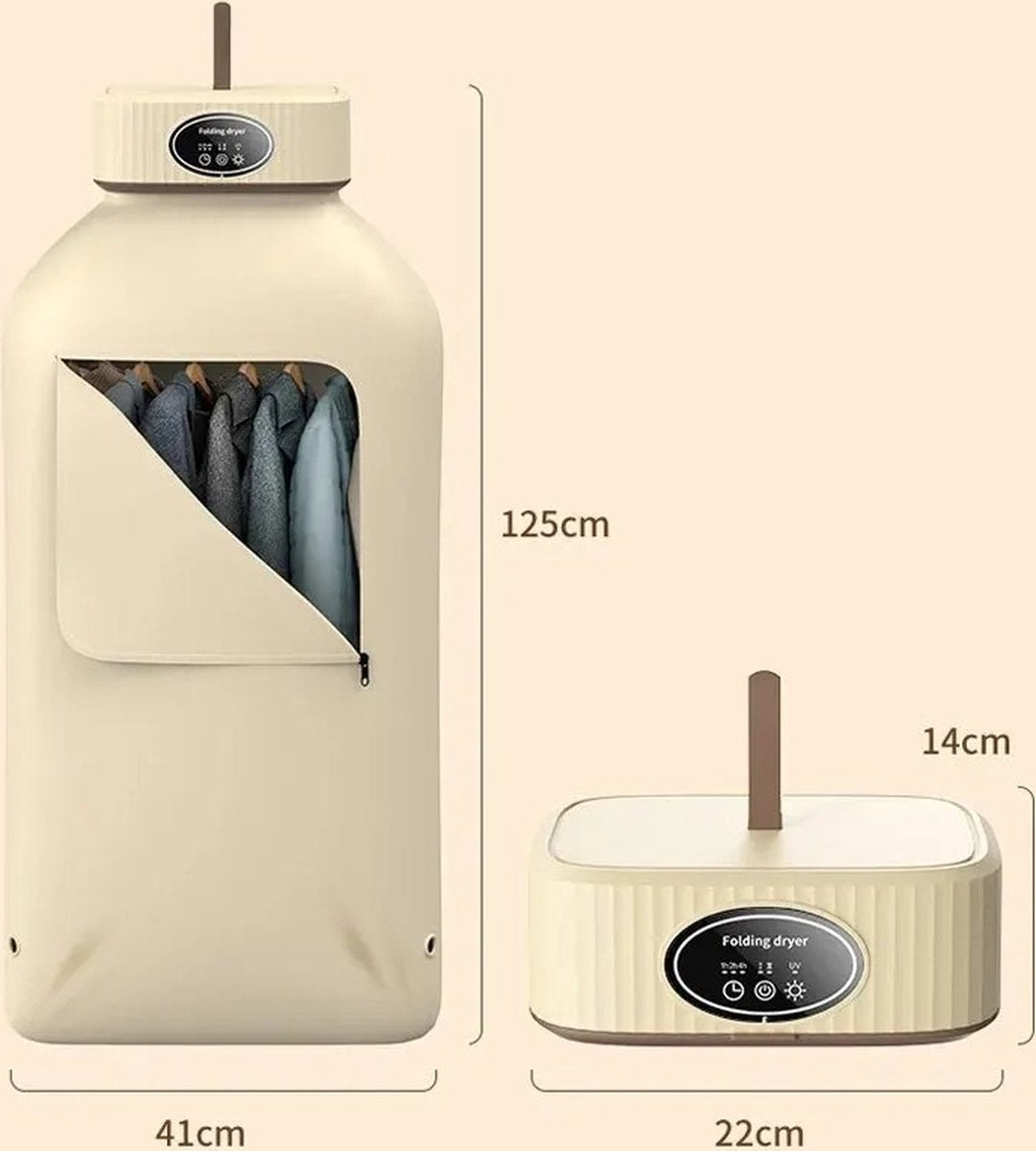 Multifunctional Dryer - Electric Clothes Dryer - Portable Compact - Foldable Clothes Dryer - 1000 W - Small Dryer - Smart Dryer - Timer Setting - Beige