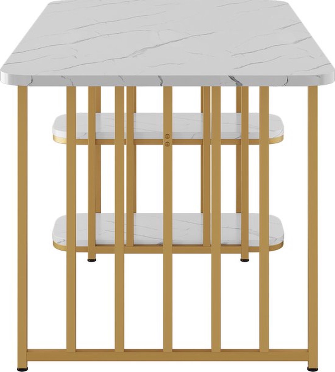 140*80*75cm moderne eettafel, Eettafelset (met eettafel, 4 stoelen), keukentafelset met stalen frame, eettafel met opbergruimte, rechthoekige eettafel, eetkamerstoelen, wit en goud