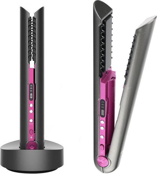 VENEUX® - Draadloze 2-in-1 Krultang en Stijltang - Grijs / Roze