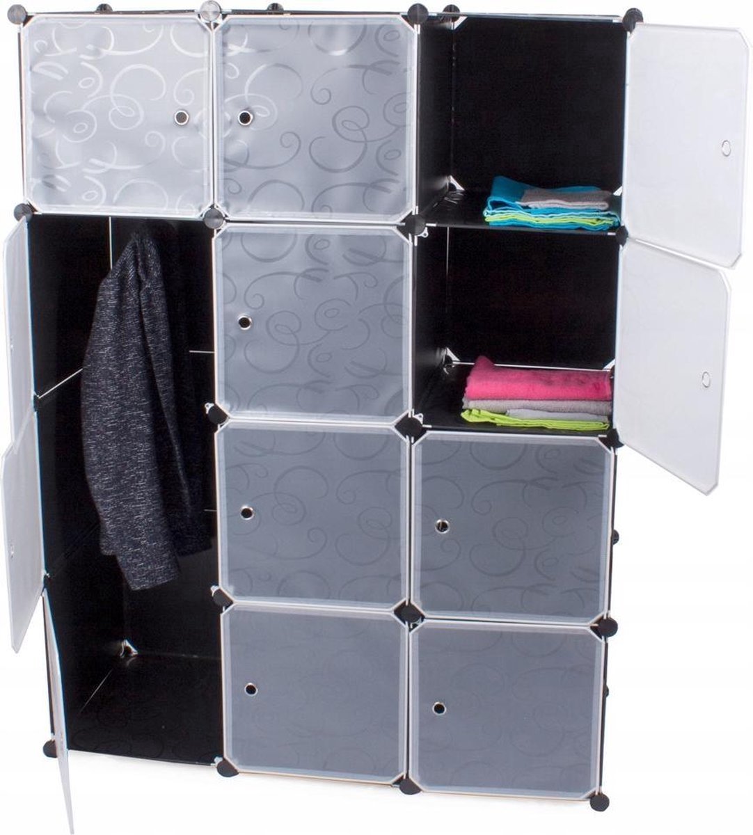 LG Life's Green Modular Storage Cabinet – 110x46.5x145CM – Cabinet with 12 Storage Compartments and 2 Hanging Rods – Plastic Wardrobe – Compartment Cabinet – Black
