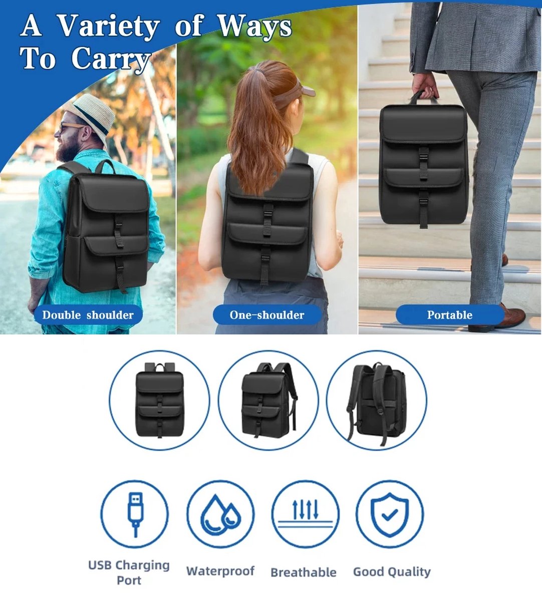 Uniseks Comfortabele Rugzak Luxe Stijl Voor School Kantoor Reizen Rugzak Geschikt Voor 15.6 Inch Laptop Reistas Zwart