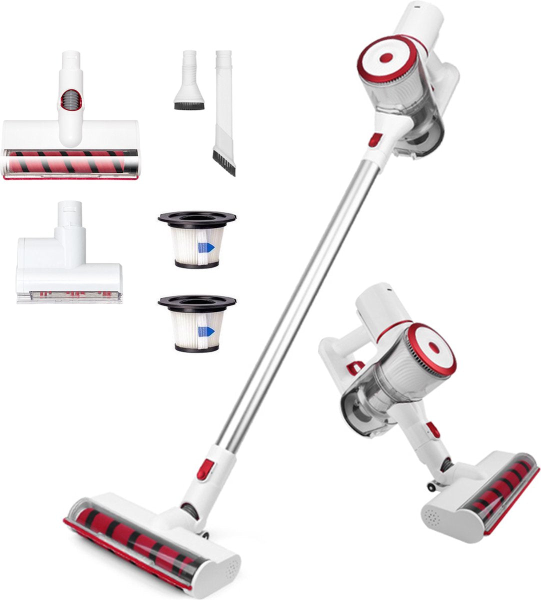 CleanDays® Draadloze Steelstofzuiger - Turboborstel en Kleine Turboborstel - LED Verlichting - Sterke Zuigkracht - Inclusief Muurbeugel - Kruimelzuiger - Steelstofzuigers - Draadloze Stofzuiger