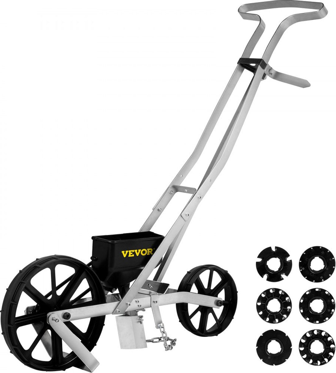 Garden Push Seeder 78-84cm High Garden Push Seeder Aluminum and ABS Row Crop Planter with Six Interchangeable Seed Plates and Row Marker for Sowing Various Crops and Vegetables