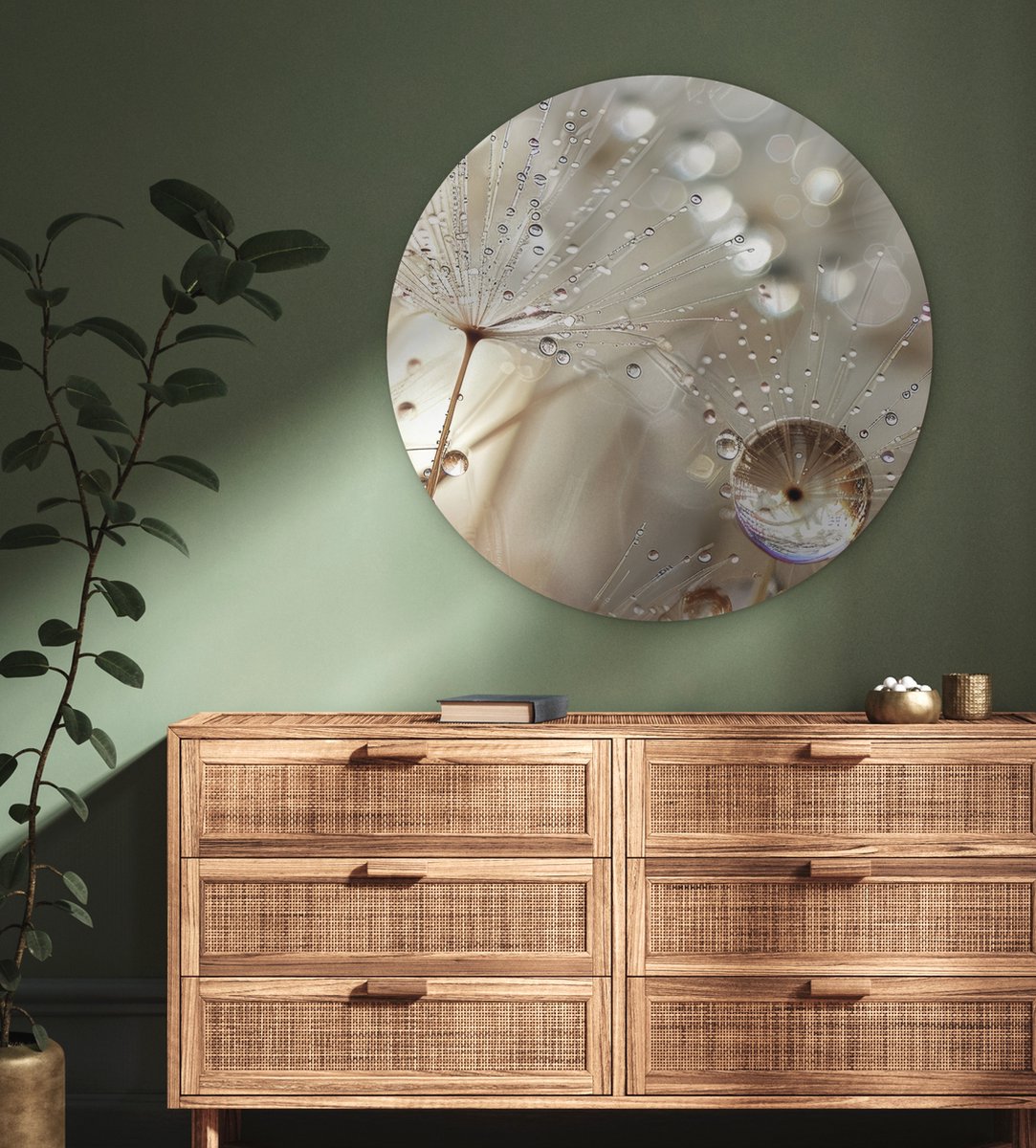 WallCircle® Wandcirkel 90x90 cm - Muurcirkel Natuur - Bloemen - Druppels - Regen - Muurdecoratie woonkamer - Wanddecoratie slaapkamer - Kamer decoratie accessoires - Ronde schilderijen