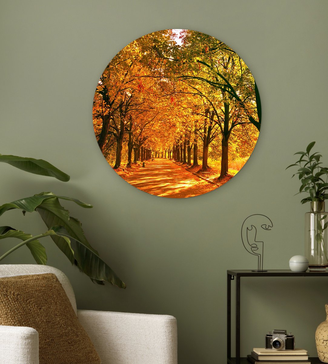 WallCircle® Muurcirkel 60x60 cm - Bos - Herfst - Seizoenen - Landelijk - Gezellig - Muurdecoratie woonkamer - Wanddecoratie slaapkamer - Kamer decoratie accessoires - Ronde schilderijen - Woonaccessoires cirkel binnen