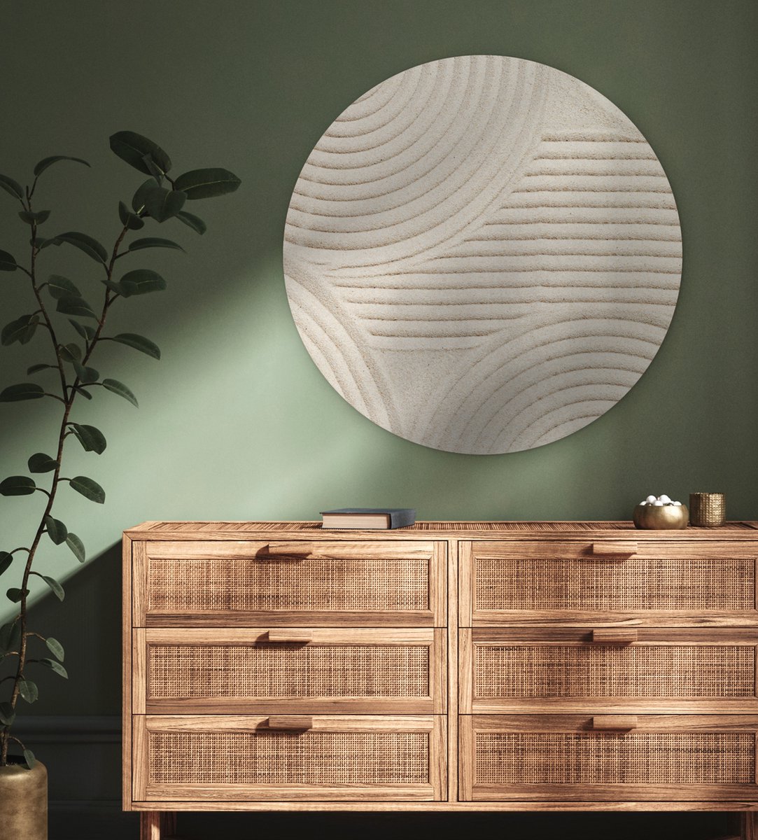 WallCircle - Wandcirkel abstract patroon 90x90 cm - Muurcirkel schilderij binnen - Wandbord rond slaapkamer - Huisdecoratie woonkamer - Wanddecoratie cirkel schilderijen - Beige slaapkamer accessoires - Muurcirkels - Wonen & interieur