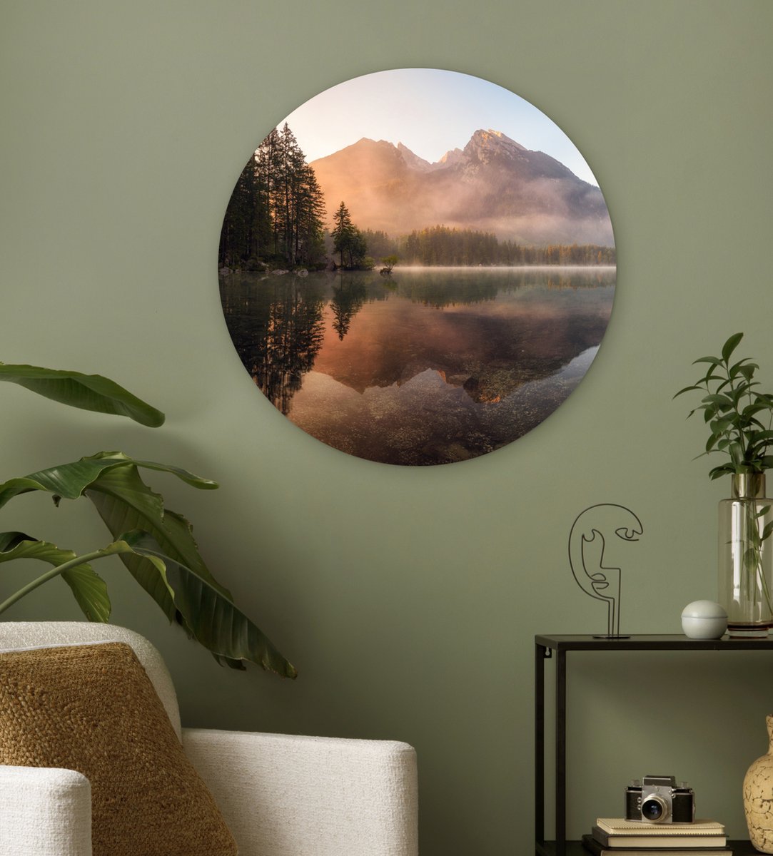 WallCircle® Wandcirkel 60x60 cm - Muurcirkel Landschap - Mist - Water - Bomen - Natuur - Planten - Muurdecoratie woonkamer - Wanddecoratie slaapkamer - Kamer decoratie accessoires - Ronde schilderijen - Woonaccessoires cirkel binnen