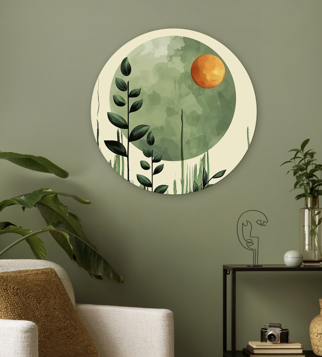 WallCircle® Wandcirkel 60x60 cm - Muurcirkel Abstract - Natuur - Kunst - Zon - Modern - Muurdecoratie woonkamer - Wanddecoratie slaapkamer - Kamer decoratie accessoires - Ronde schilderijen - Woonaccessoires binnen cirkel