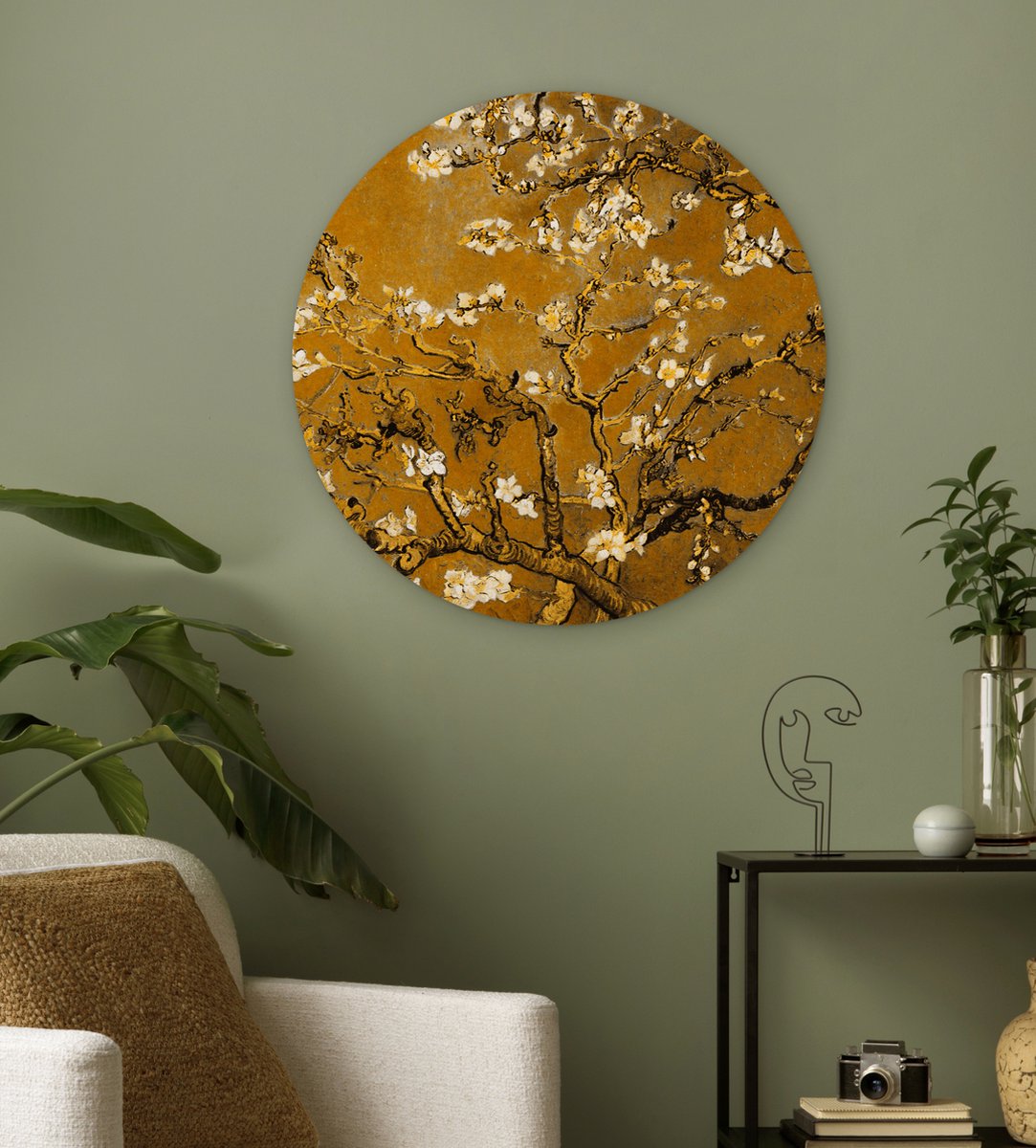 WallCircle® Wandcirkel 60x60 cm - Muurcirkel Amandelbloesem - Plant - Kunst - Van Gogh - Muurdecoratie woonkamer - Wanddecoratie slaapkamer - Kamer decoratie accessoires - Ronde schilderijen - Woonaccessoires cirkel binnen