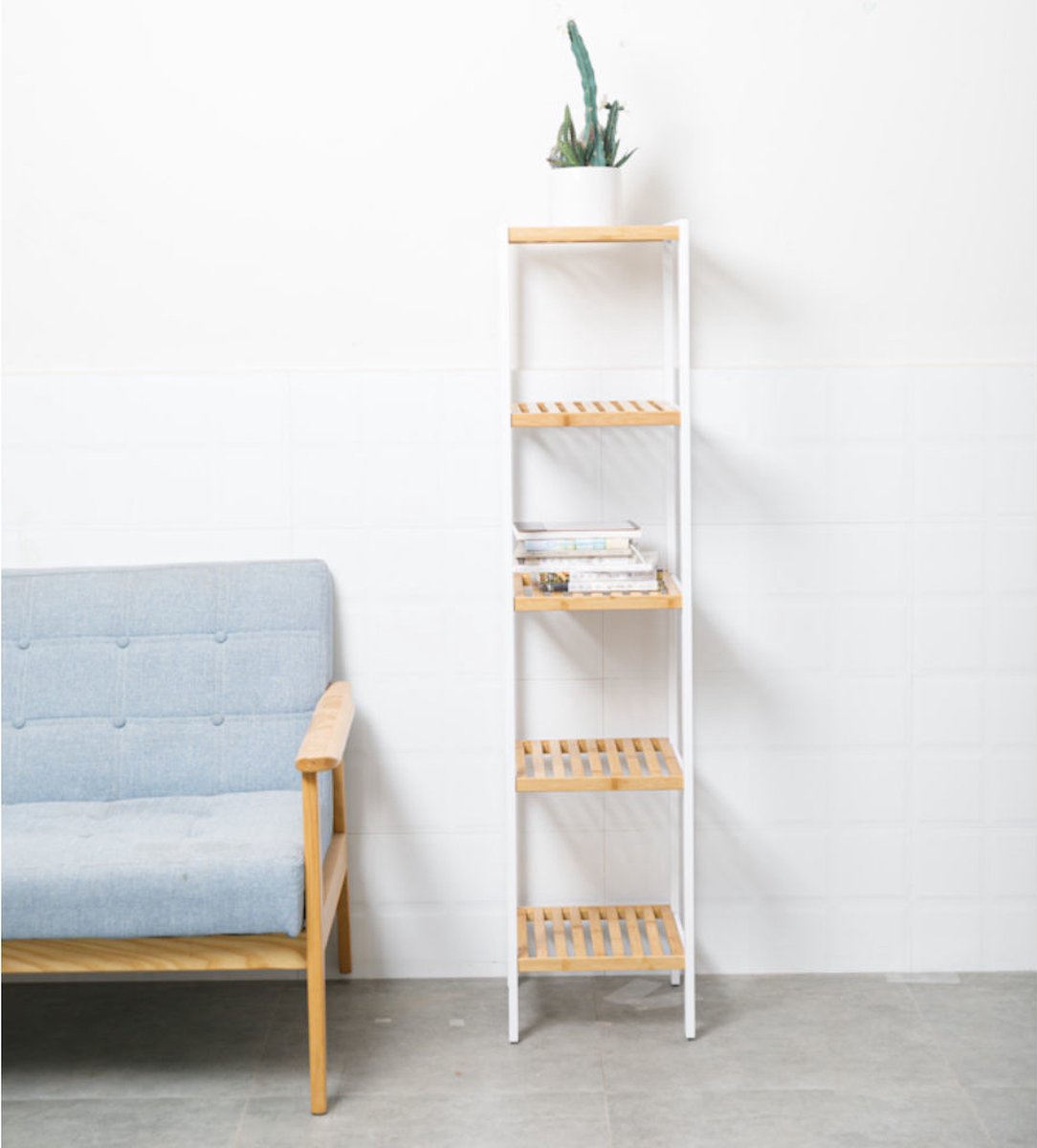 Bamboe opbergrek - Badkamerrek - Schoenenrek - Keukenrek - Opbergkast - 5 etages - 33x33x146 cm