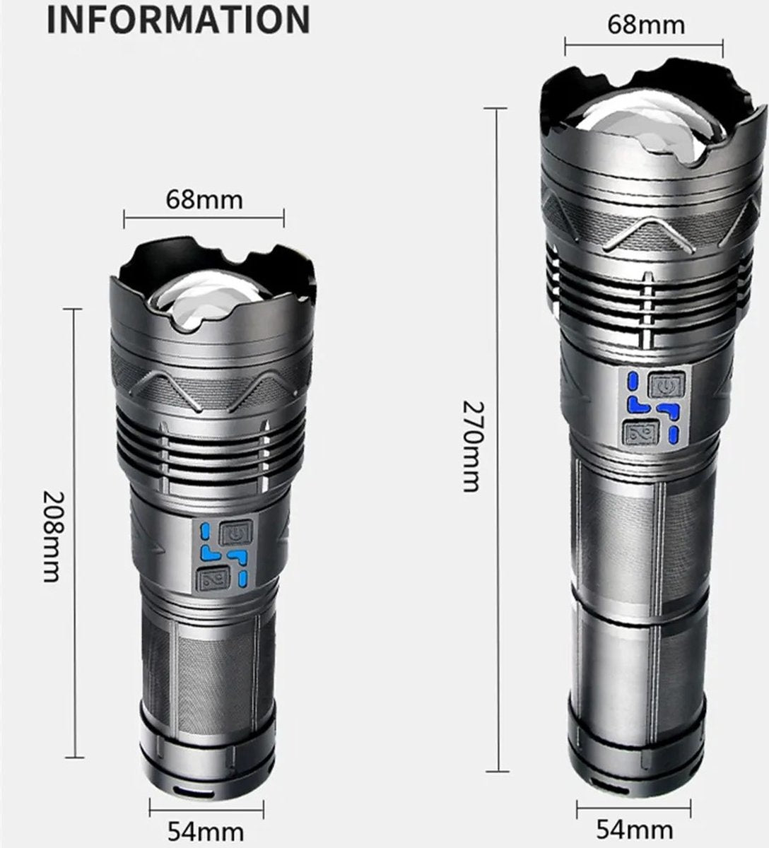 Bolmans - Zaklampen - Zaklamp - Maglite - LED Zaklamp - Zoom - 1500M Bereik - 100W - Oplaadbaar - Waterdicht - Militaire Zaklamp