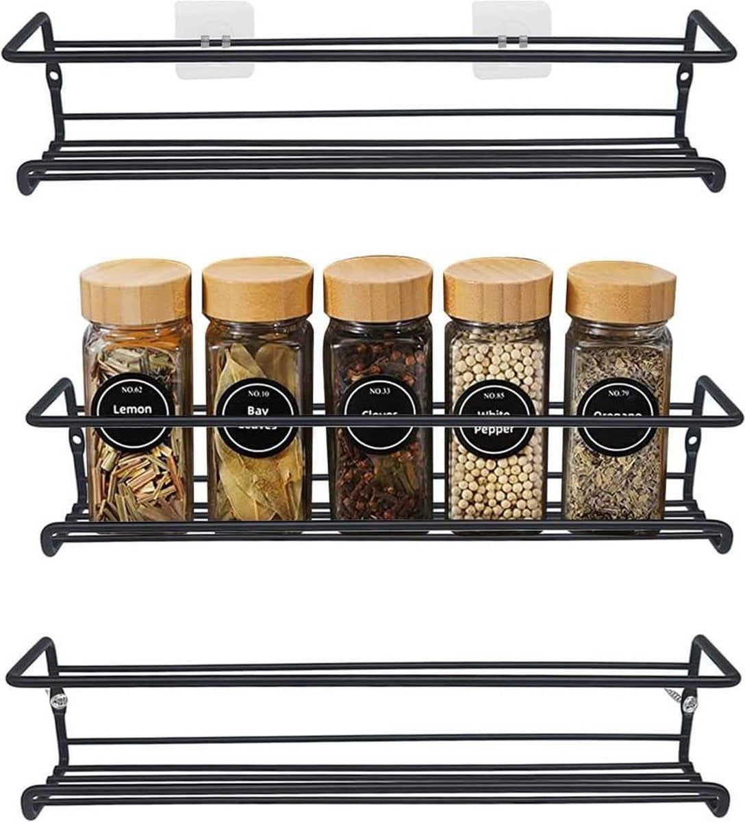Metal black spice rack - hanging without drilling - wall kitchen rack for kitchen spices - 29 x 65 cm hangable spice rack