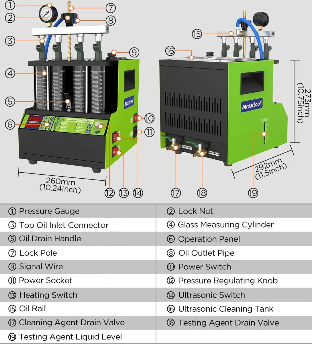 Brandstofinjector-Reiniger - Tester - 4 Cilinders - Ultrasone Nozzle - Reinigingsmachine voor Brandstofinjector