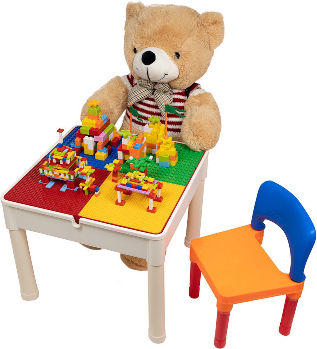Decopatent® - Kindertafel met 2 Stoeltjes - Speeltafel met bouwplaat en vlakke kant - Geschikt voor Lego® & Duplo® Bouwstenen