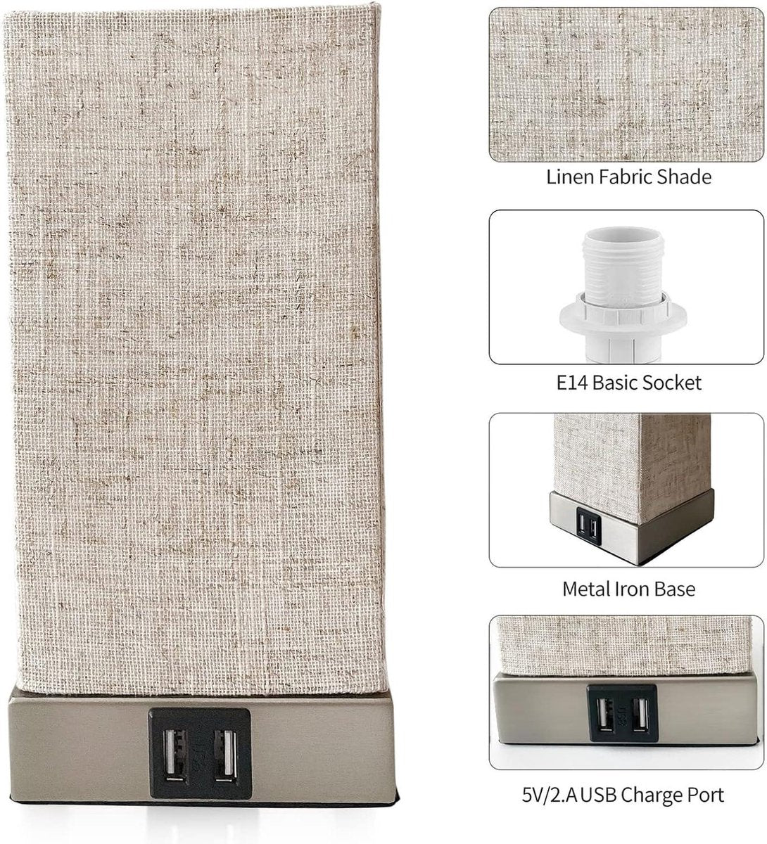Moderne Bedlamp Touch Dimbare Vintage met USB-aansluitingen - Warm Witte Lamp - Slaapkamer Kinderkamer Beige