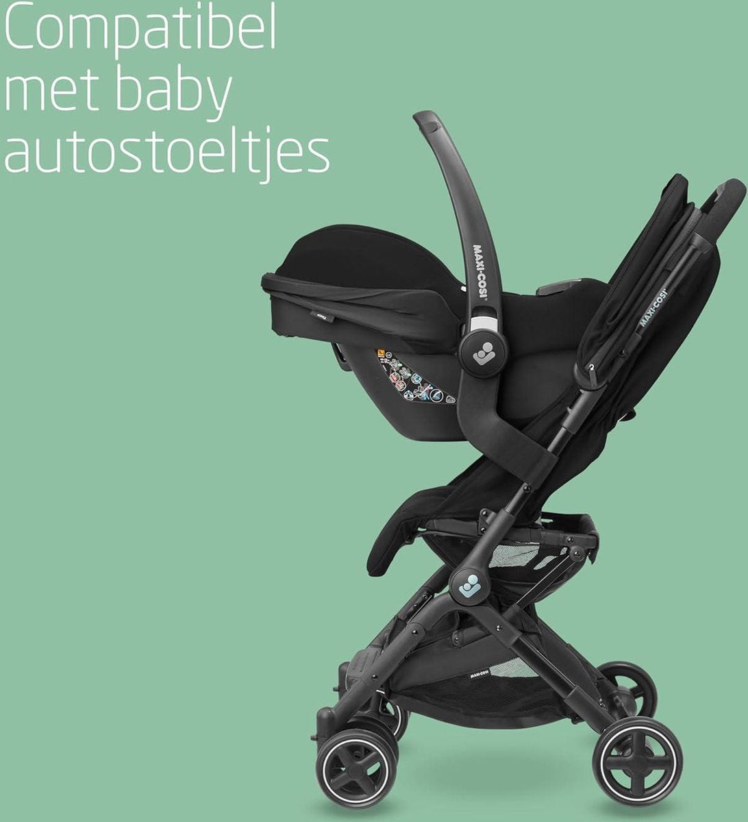 Lara² Kinderwagen 0-4 jaar 0-22 kg Baby Wandelwagen - Lichte & Compacte Kinderwagen - 3 Ligstanden Vlakke Ligstand - Automatisch Inklapbaar - Schouderriem - Essential Black - Comfortabele Kinderwagen Buggy inklapbaar vliegtuig