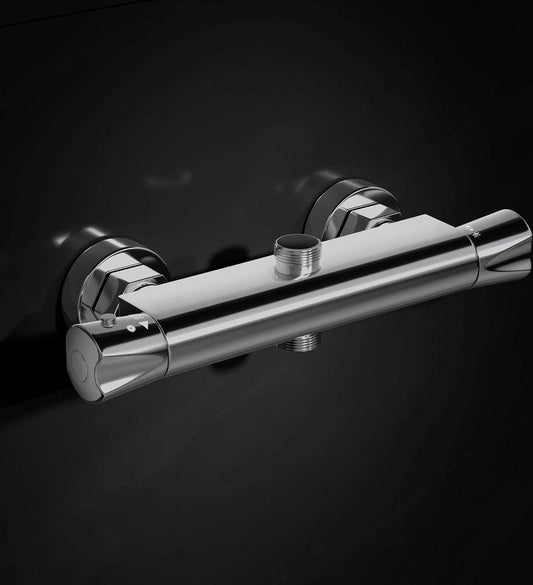 Thermostatic Shower Mixer Tap with Dual Outlet - 3/4" BSP - Chrome - Wall Mounted