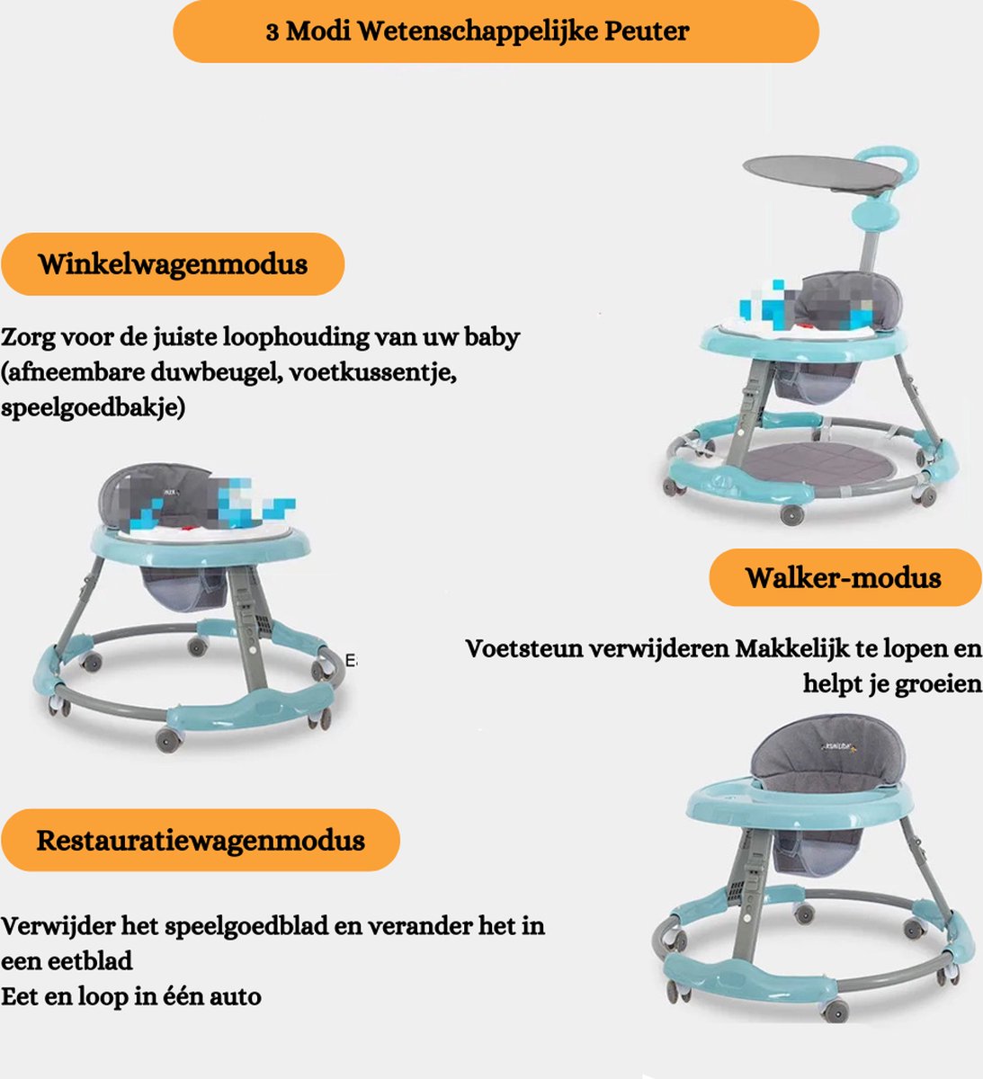 Loopstoeltje Baby - Luxe Loopstoel - 3-in-1 - Verstelbare Loopwagen - Opvouwbaar - Jongen & Meisje - Roze