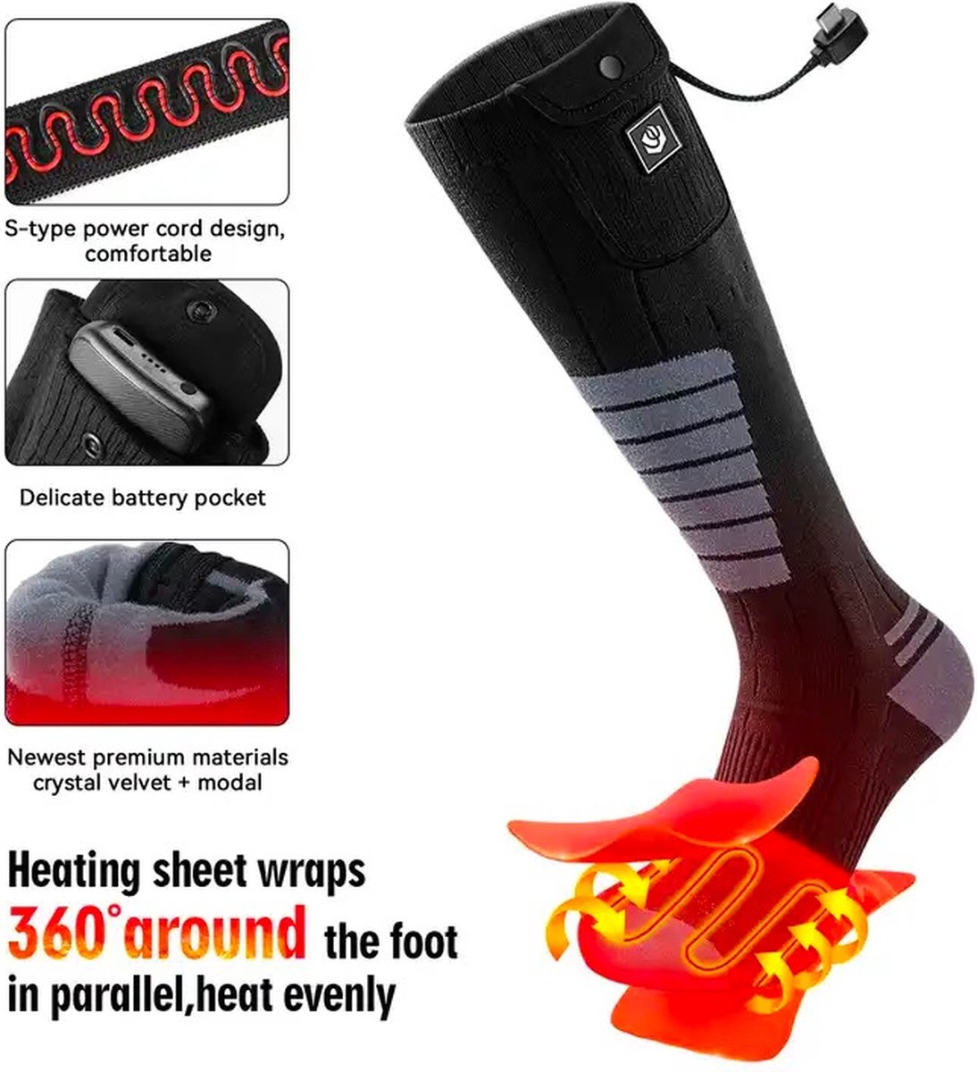 Wasato - Heated socks one size fits all - Electric foot warmer - Heated socks electric - Electrically heated socks - Electric foot warmer - Heated socks with battery