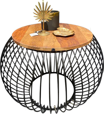 Salontafel Mangohout - Bijzettafel - Salontafel Rond - Industrieel - 80 x 80 x 51 cm