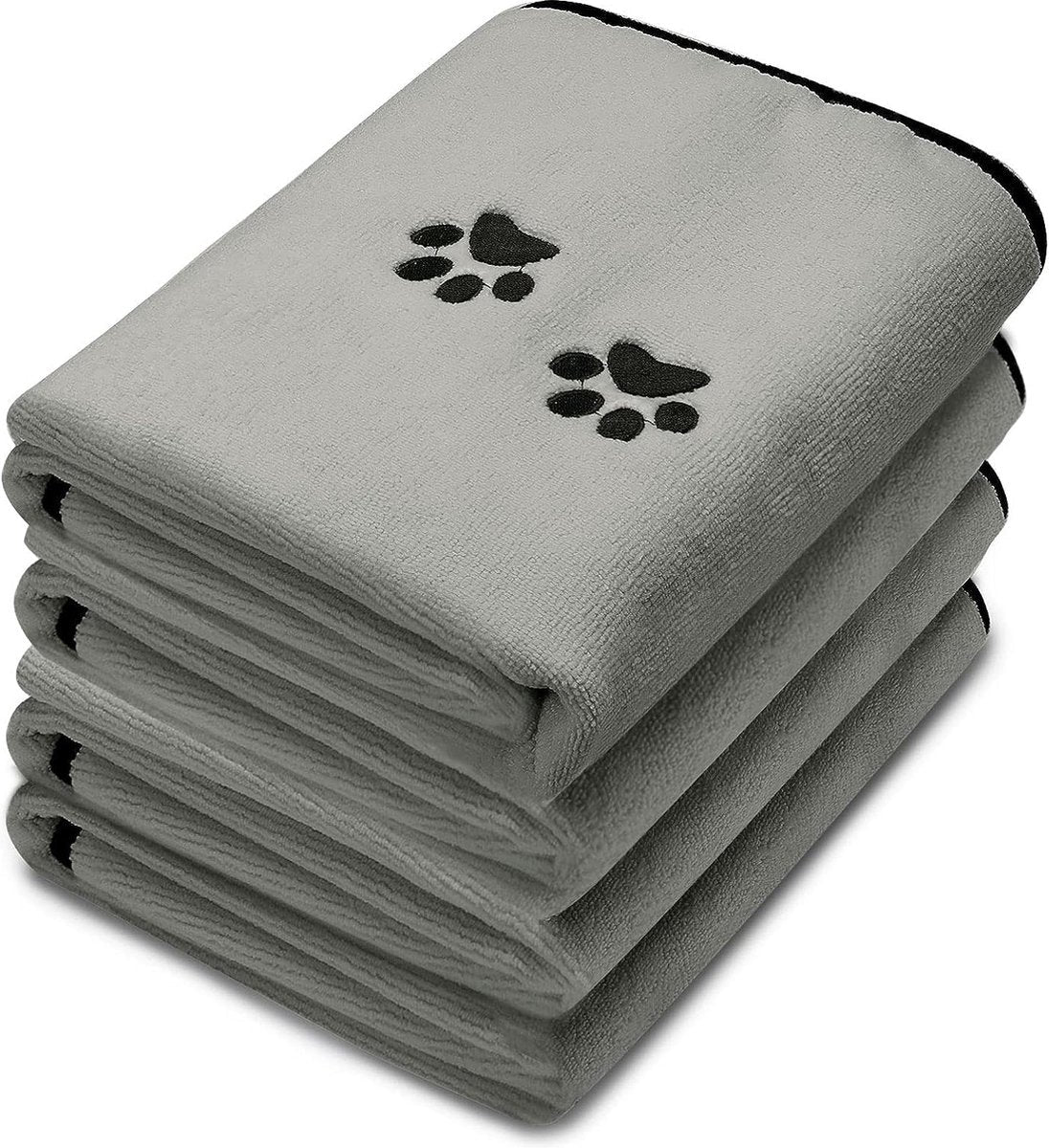 Set van 4 hondenhanddoeken, microvezel handdoeken, zacht, absorberend, voor huisdieren, badhanddoek voor honden, droogdoek voor vachtverzorging met geborduurde poten voor katten, baden, verzorging (grijs, 90 x 50 cm)