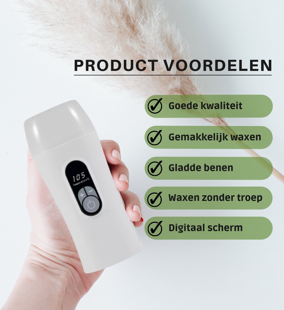 Wax Apparaat Vernieuwende Digitale Wax Roller - Wax Patroon Verwarmer - Waxen - Wax Roller Kit Incl. 2 Aloe Vera Vullingen, After Wax & Waxstrips - Waxroller - Ontharen voor man en vrouw - INCL handig E-book
