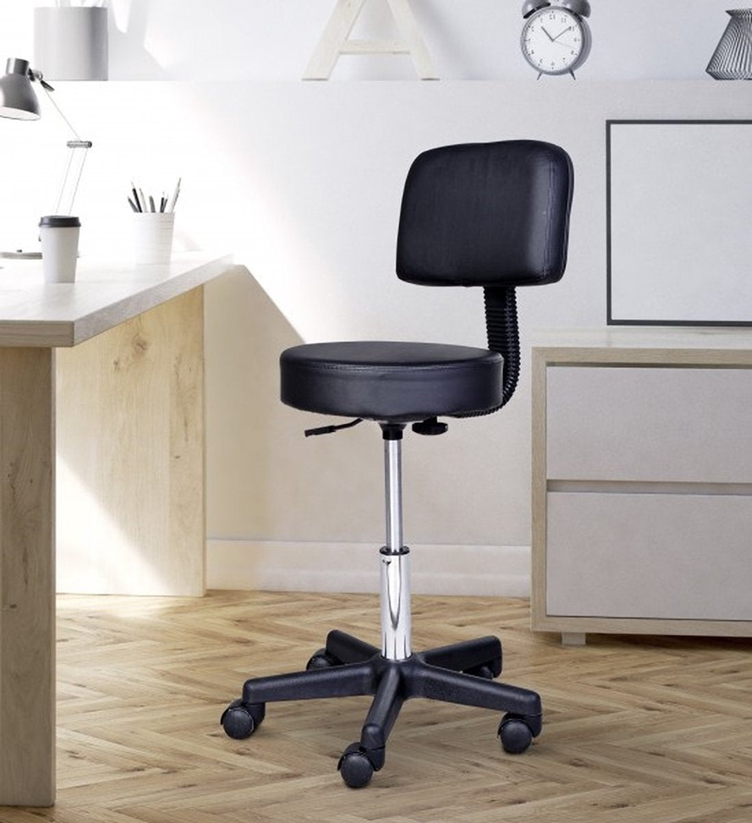 Tabouret comfort - Tabouret with backrest - Work stool - Swivel stool - Hairdressing stool - Height adjustable - Black