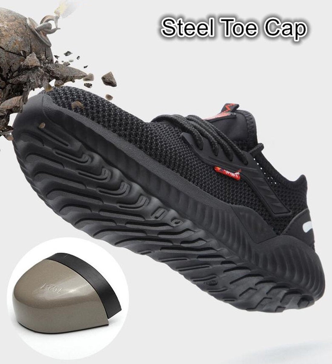 Safety shoes - Lightweight - Sneakers - Work shoes - Sporty - Steel toe - Anti-perforation sole - Non-slip - Black - 41