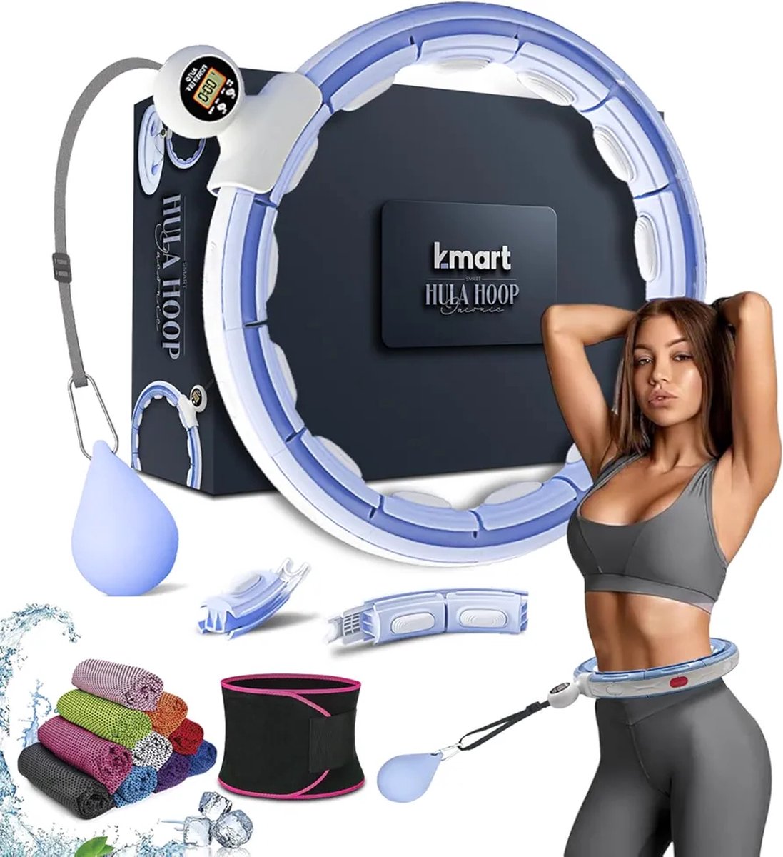 Smart hula hoop voor volwassenen, met teller, fitness hula hoop met gewichtsbal, stil en draaiend, voor training met plezier, hula hoop om af te vallen