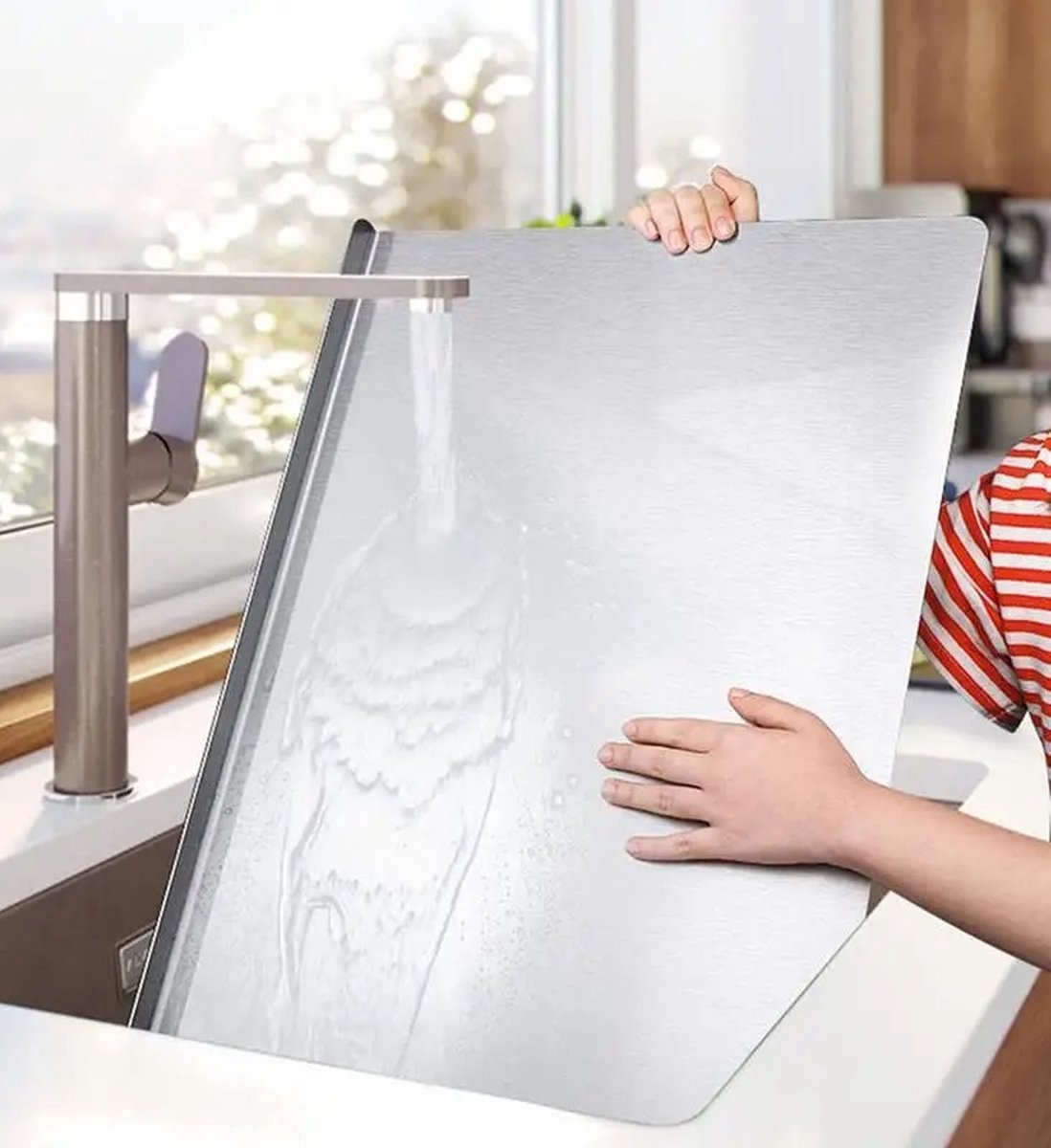 RVS Snijplank met Opstaande Rand - 50x40x1.5 cm - Multifunctionele Keuken Snij- en Bakplank - Aanrecht Bescherming - Ideaal voor Pizza, Voedsel, Gebak en Keuken Accessoires