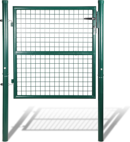 Tuinpoort Tuinpoort gepoedercoat staal Tuinpoort-Tuindeur hek poort 125 × 100 cm boerderij poort van gegalvaniseerd staal met slot, deurklink en sleutel, stevig en duurzaam-groen
