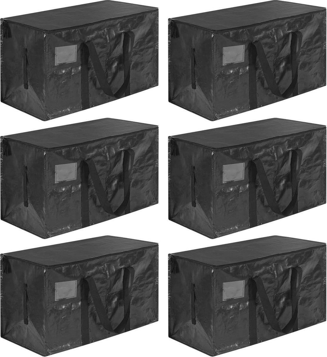 Extra Grote Heavy-duty Opbergzakken - 6 Stuks - Met Ritsen en Labelvak - Waterbestendig - Zwart