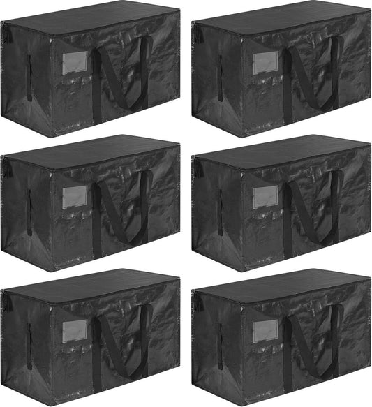 Extra Grote Heavy-duty Opbergzakken - 6 Stuks - Met Ritsen en Labelvak - Waterbestendig - Zwart