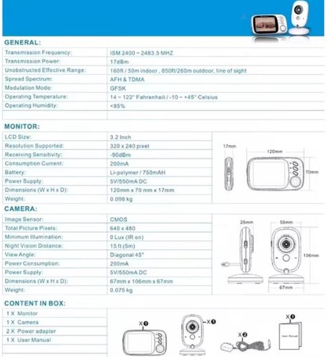 VB603 Babyfoon met camera | Babyfoons | Babyfoon met kleurenmonitor | Bestverkochte Babyfoons | Wifi Babyfoon Monitor | Monitor