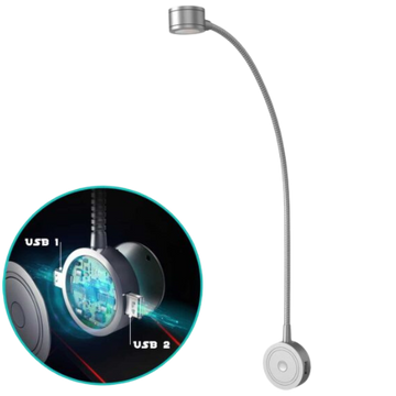 (AB)Bolt Electronics® Leeslamp 1 Stuk – Bedlamp Met 2 USB’s – Nachtlampje Voor Volwassenen – Wandlamp Met Dimfunctie – Zilver –