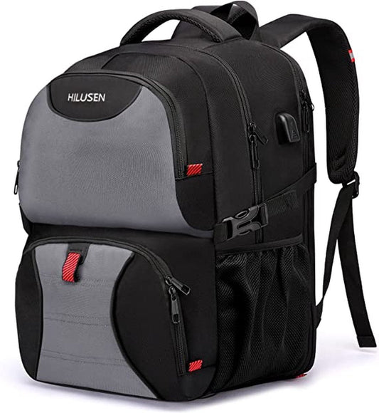 Large herenrugzak, 50 l, werkrugzak, laptoprugzak voor heren, 17,3 inch schoolrugzak met USB-oplaadpoort