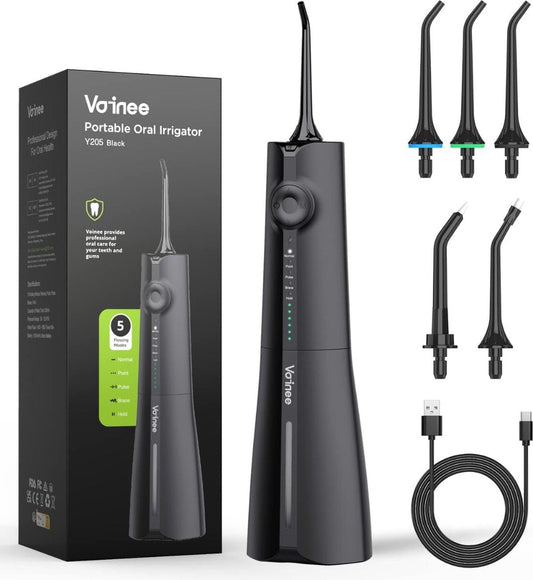 Waterflosser - Tandreiniger - 300ML - 75dB - IPX7 - 5 Mondstukken - USB Oplaadbaar Elektrische Monddouche - Flosapparaten - Lange Batterijduur - Draadloze Waterflosser - Zwart