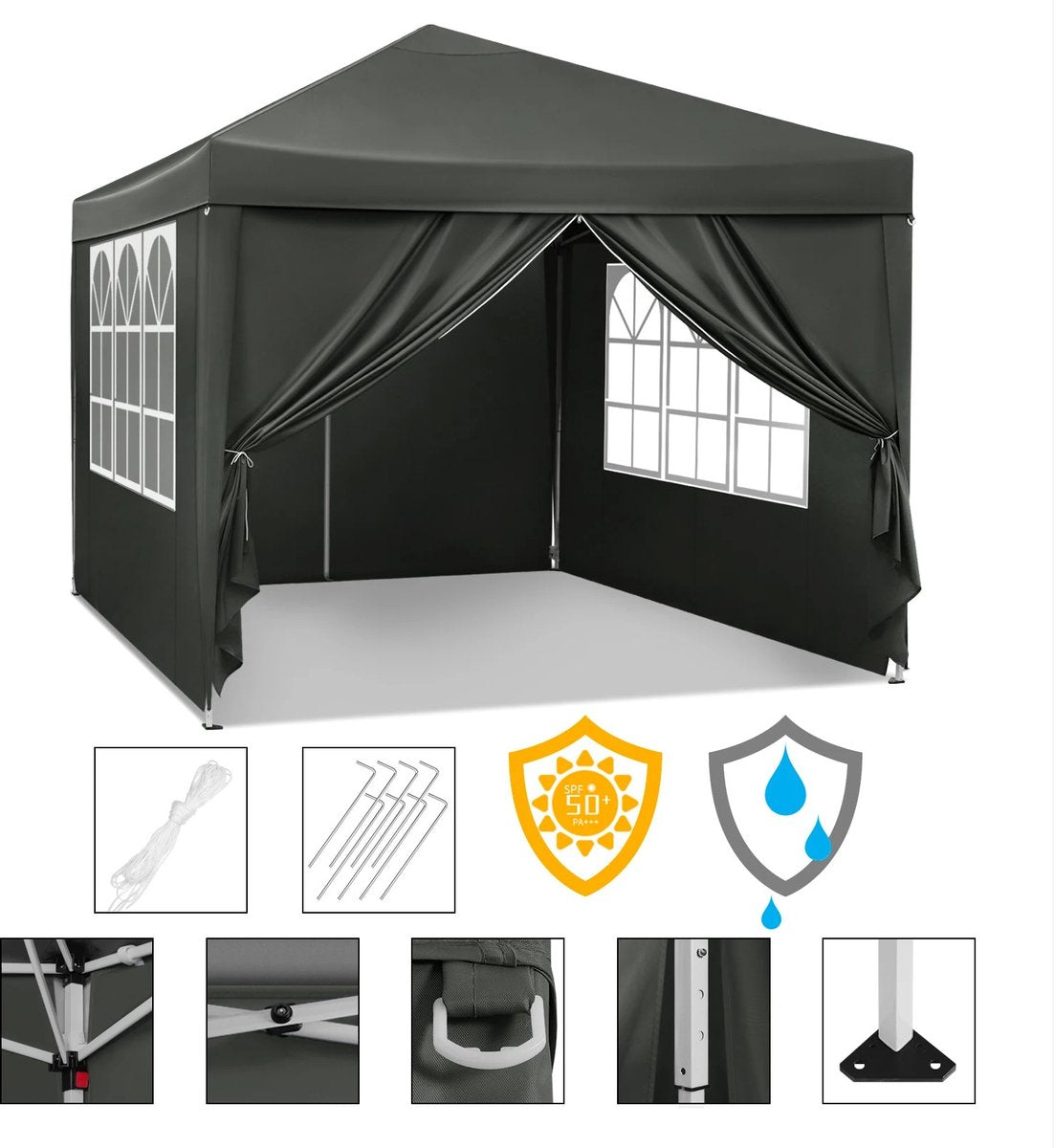 J&R Partytent - Paviljoen - Opvouwbare Luifel - Tuin tent - Waterdicht - Uv Bescherming - met Draagtas - Pavillon - Prieel - Zijpanelen - 3x3m - Blauw