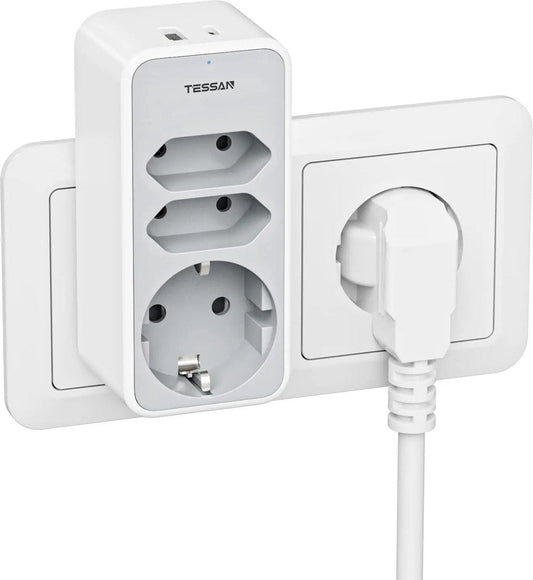 Travel Plug - 3 AC, 1 USB, 1 USB-C - UK to EU Adapter Plug - 15W 3A Travel Adapter - Travel Plug Foreign Socket - Travel Adapter England UK Adapter Plug Ireland