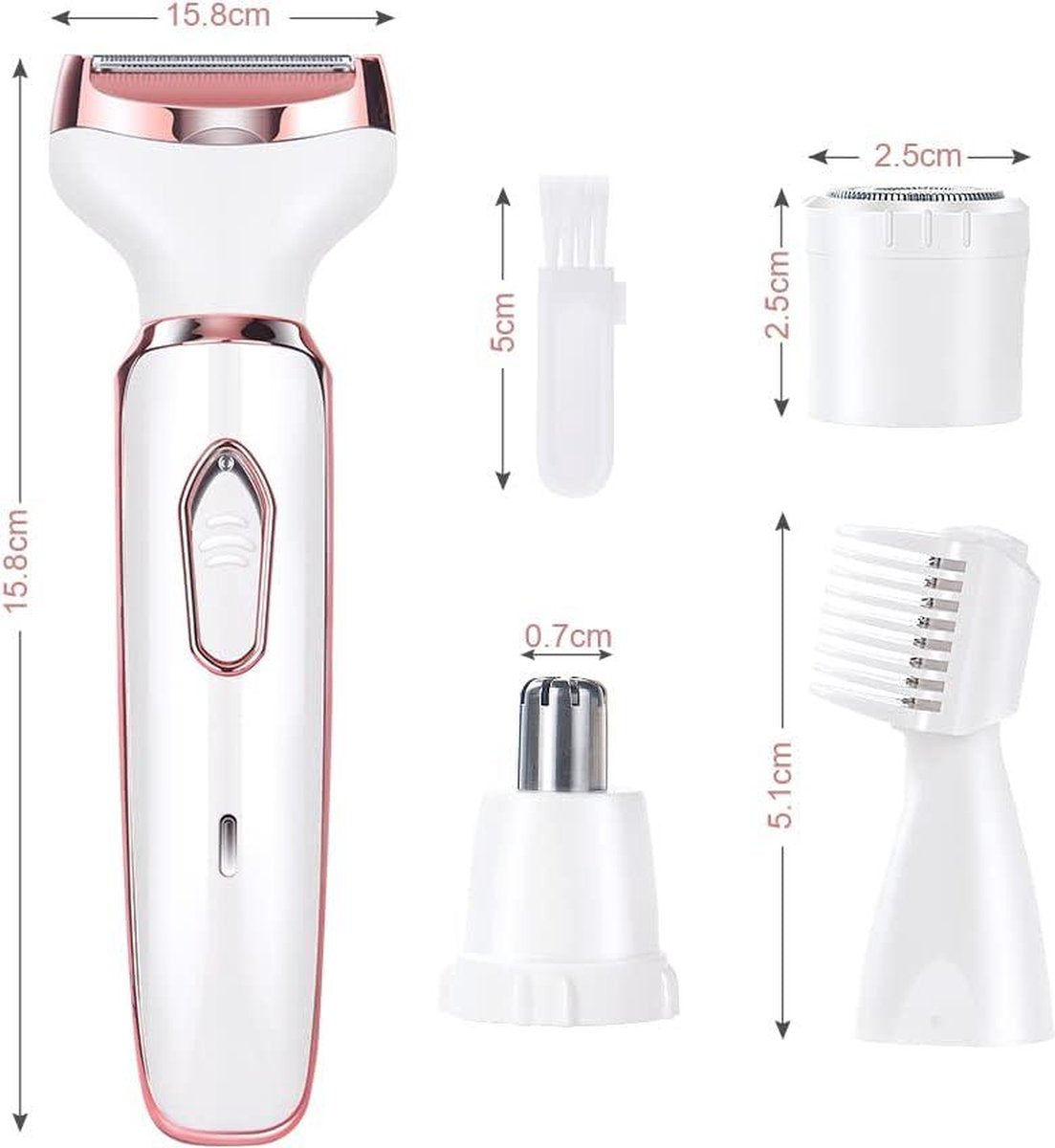 Ladyshave draadloos 4-in-1 elektrisch scheerapparaat voor dames - oplaadbaar - pijnloos - bikinitrimmer - nat en droog - ontharen voor gezicht - benen - oksels - neus- en wenkbrauwscheerapparaat vrouw