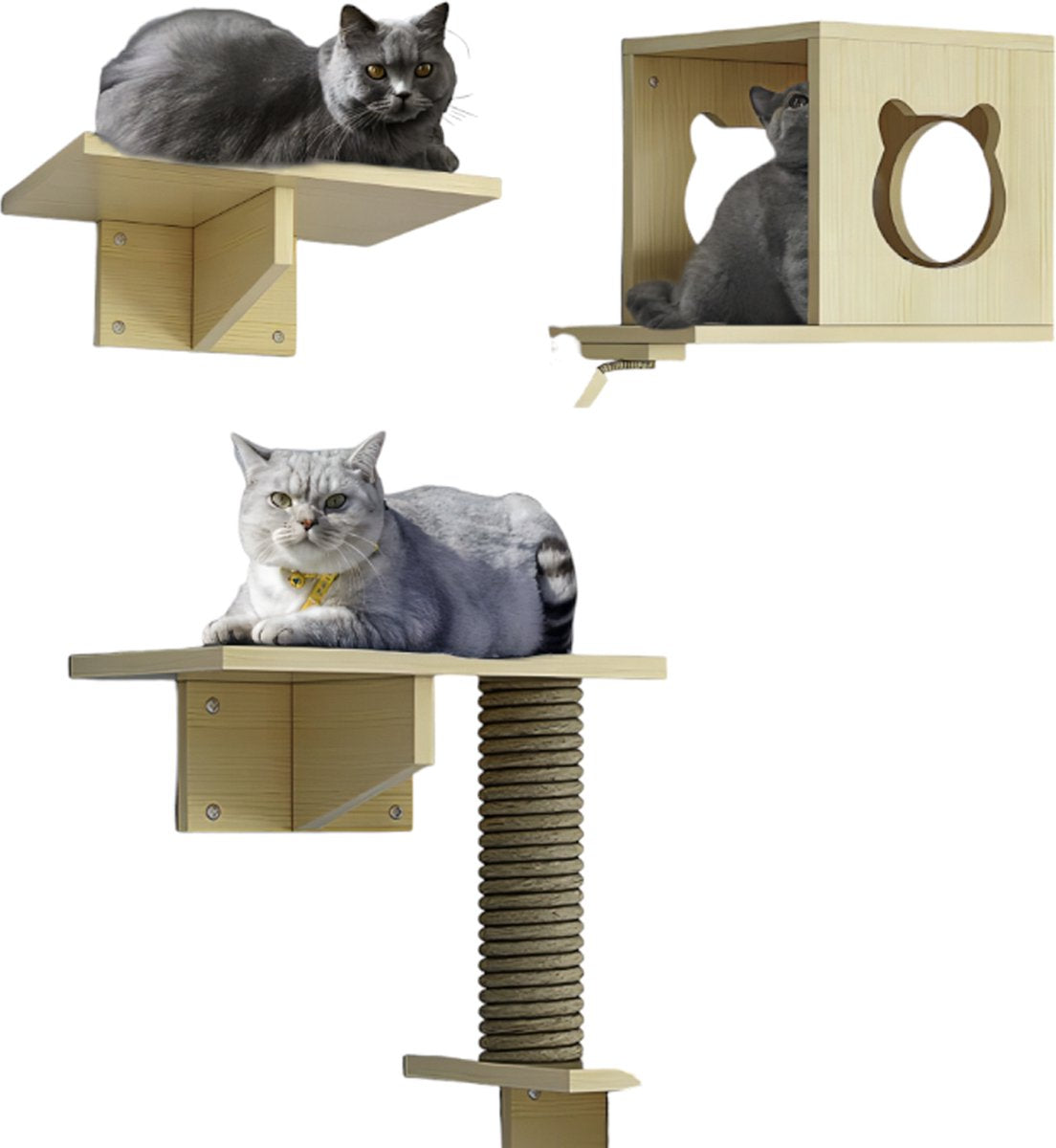 Wall Unit Climbing Wall Cats - 5-piece - Luxury Climbing Wall for the Wall - Scratching Post - Play Wall for Cats