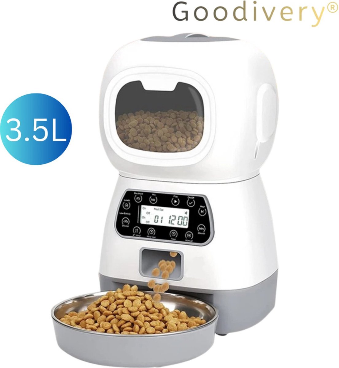 Goodivery - Voerdispenser Kat - Automatisch Kattenbak - Elektrische Kattenbak - Voederbak Kat Automatisch - Geen Wifi - 3.5L - Wit