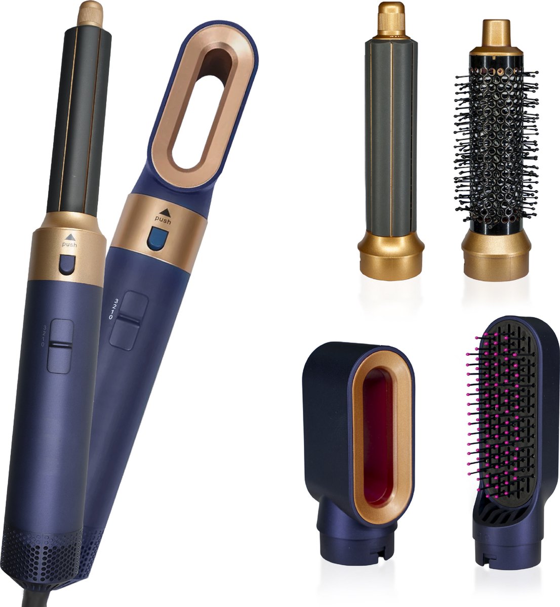 Airstyler Krultang 5-in-1 - Multistyler Föhnborstel - Kort & Lang Haar - Blauw Goud