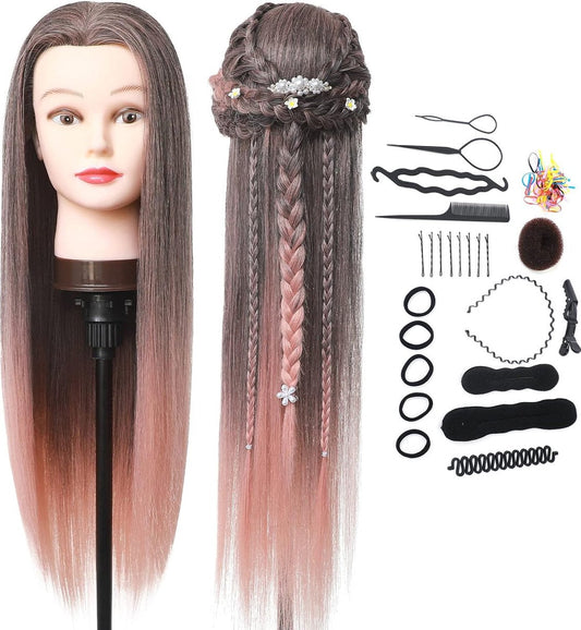26-28 Inch Kappershoofd 100% Synthetisch Haar Trainingshoofd Voor Kappers, Meisjes, Stylisten, Zacht Mannequin Hoofd Voor Het Oefenen Van Kapsels