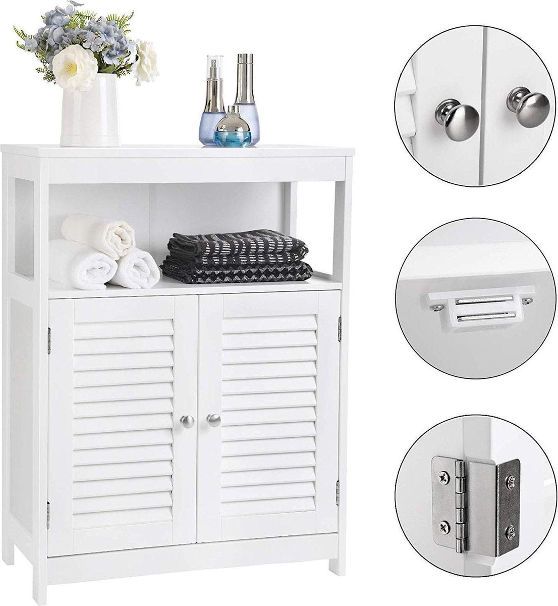 Bathroom Cabinet with 2 Doors and Open Compartment - White