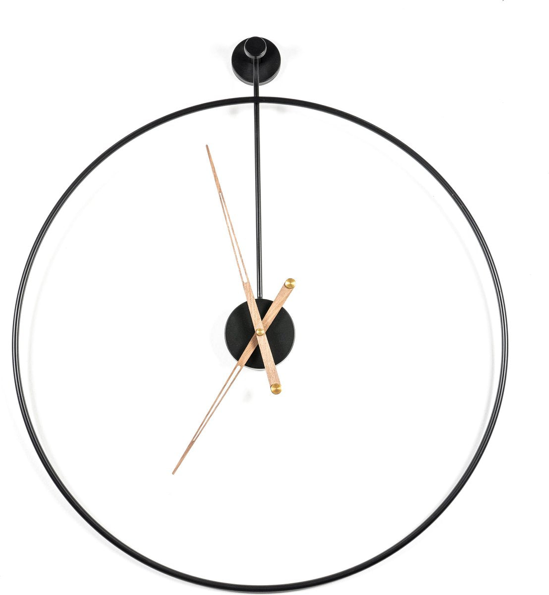 Grote ronde klok Sundial groot zwart - diameter 70 cm - zwarte ronde klok - metaal - minimalistisch design - wanddecoratie - interieur - op batterijen - woonkamer, hal, keuken, kantoor - Scandinavisch, industrieel