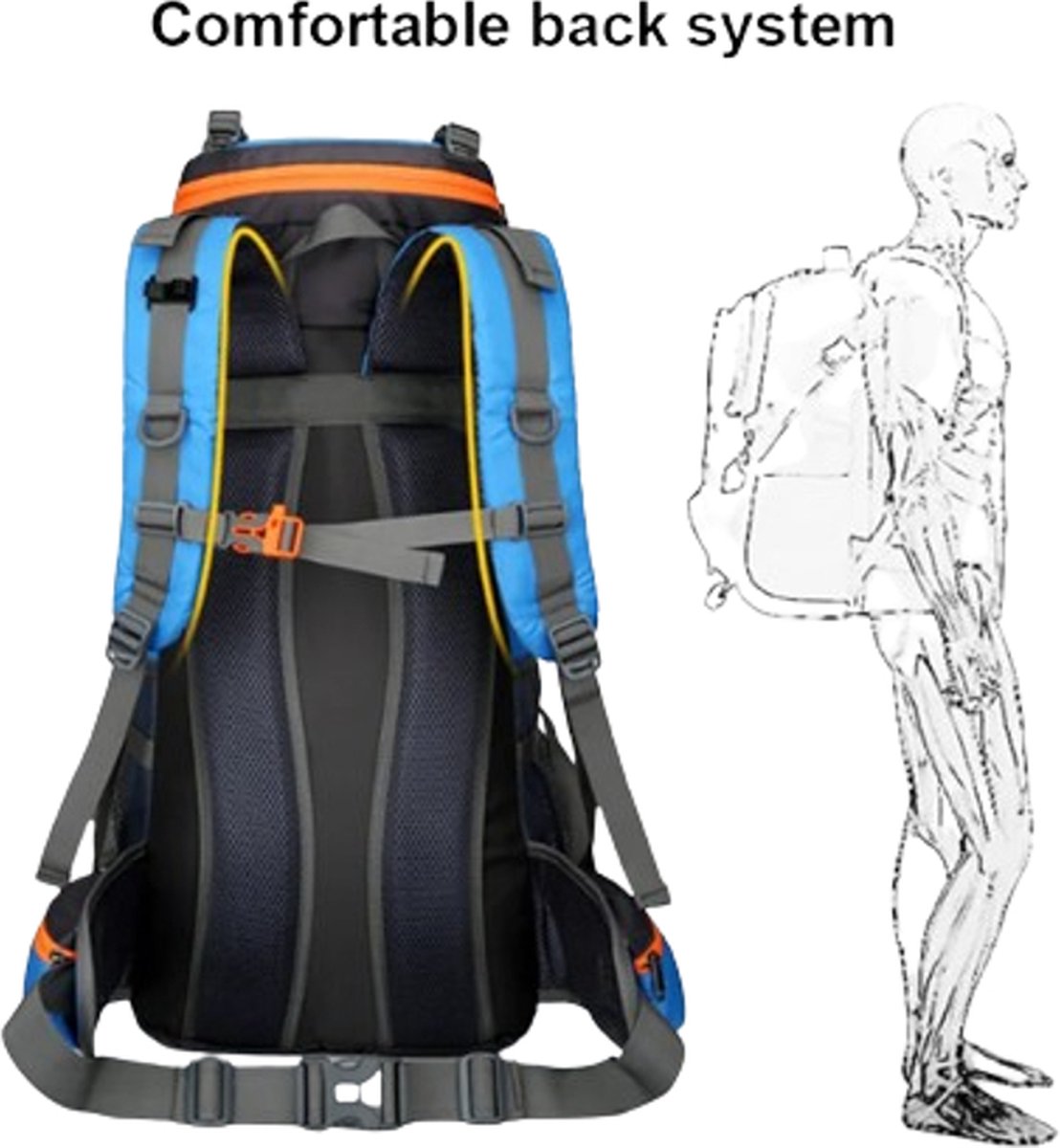 E-Shop4u® - 70L - Rugzakken - Rugzak - Wandelrugzak - Kampeerrugzak - Wandelen - Trekking - Rugzak - Zwart - Lichtgewicht - Nylon - Waterbestendig - Duurzaam - Groot - Rugzak Organizer