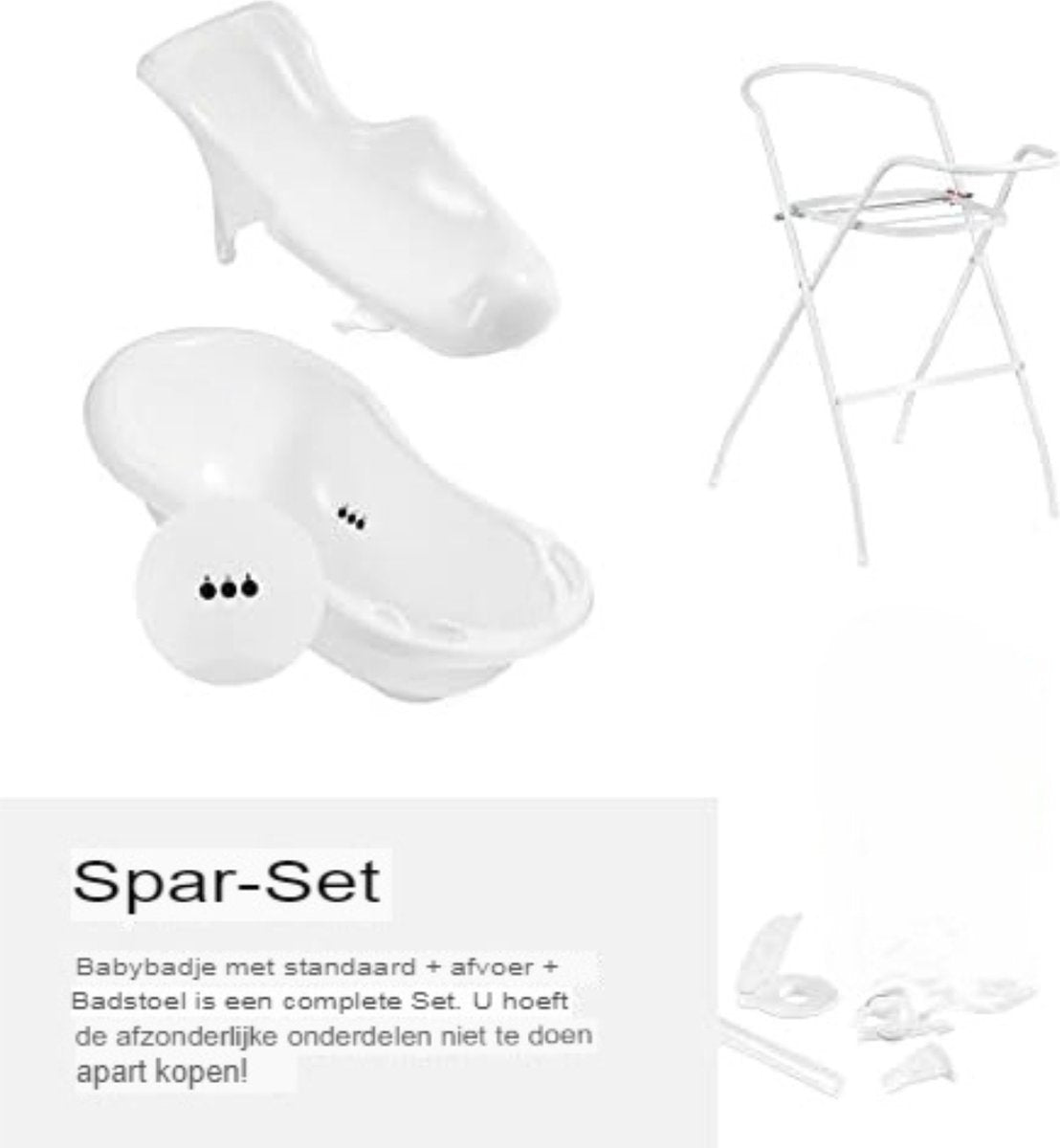 Babybad met standaard - Baby bad met standaard - Babybad set - Baby badje met standaard - Baby badset - 4-delige set - Wit